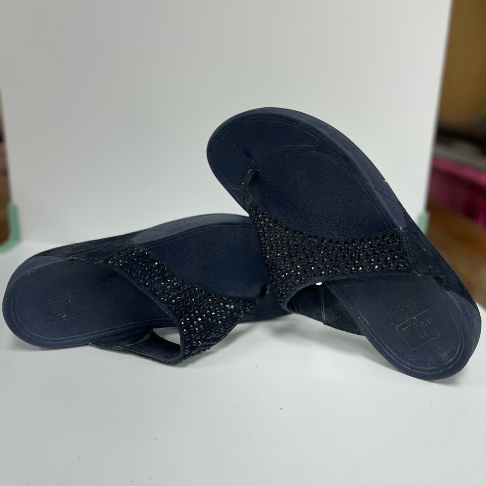 Fitflop Navy Sandals with Rhinestone Accents